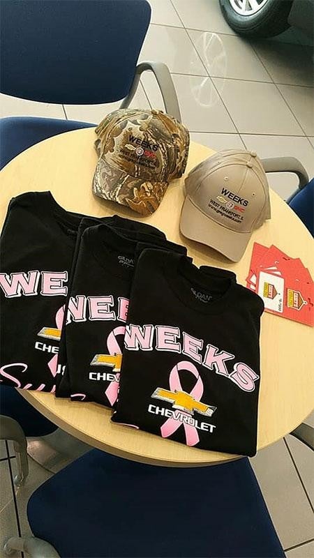 Hats and Shirts advertising for WEEKS Chevrolet GMC's event